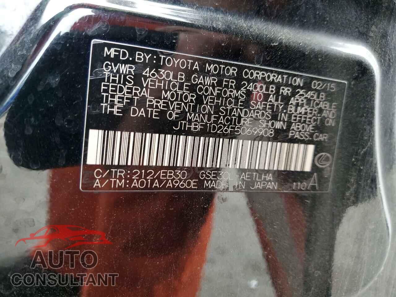 LEXUS IS 2015 - JTHBF1D26F5069908