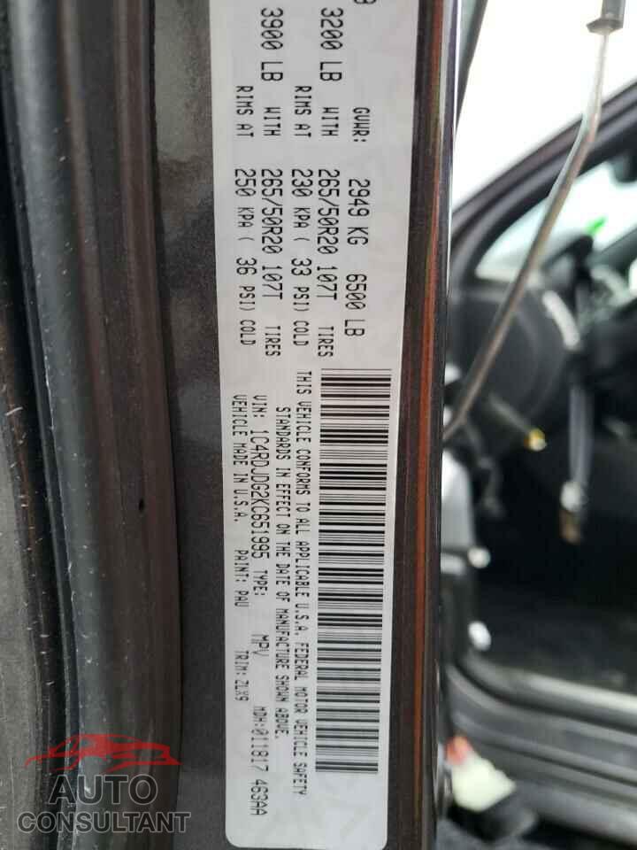 DODGE DURANGO 2019 - 1C4RDJDG2KC651995