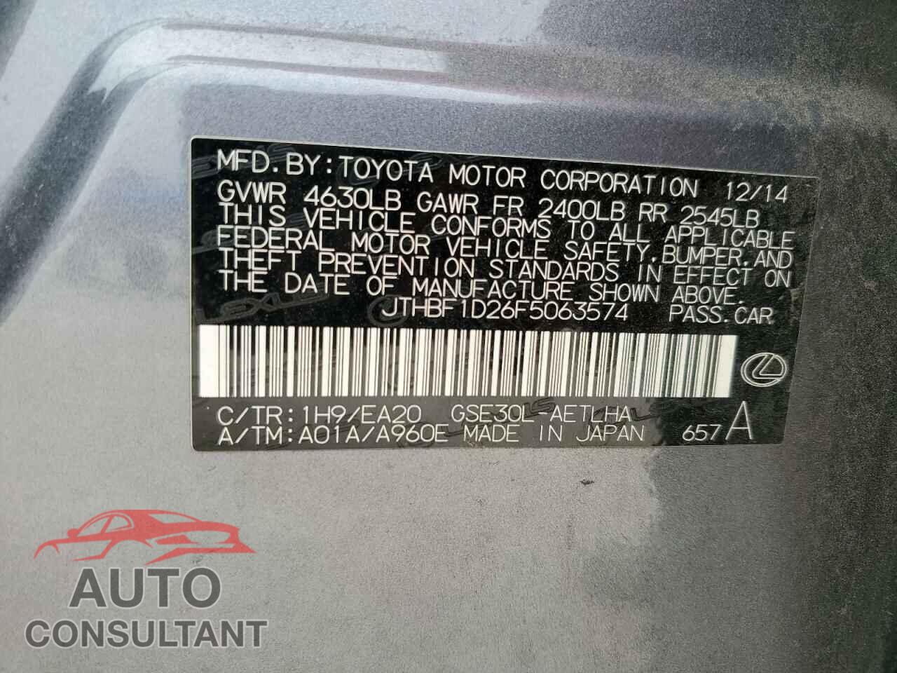 LEXUS IS 2015 - JTHBF1D26F5063574