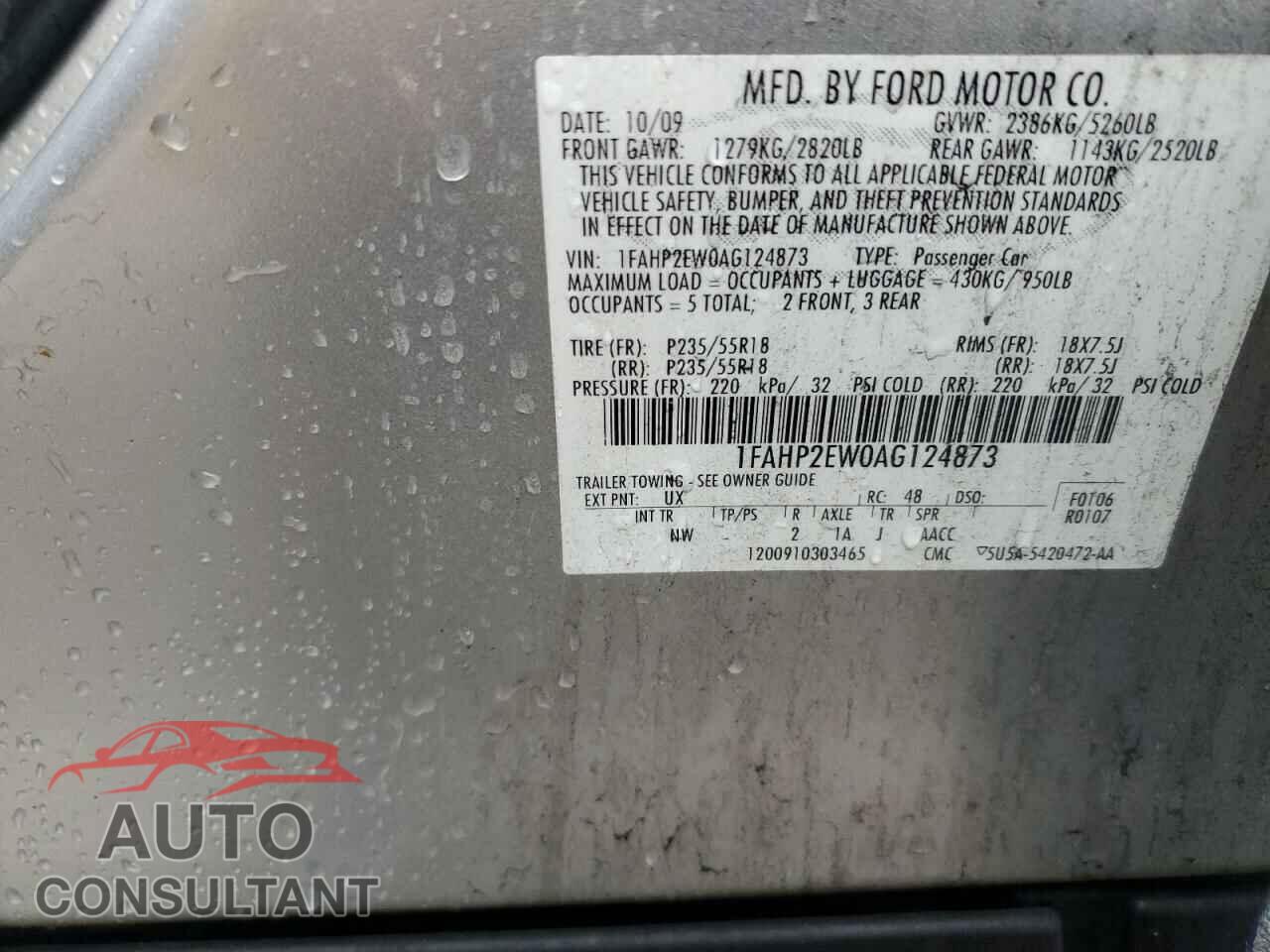 FORD TAURUS 2010 - 1FAHP2EW0AG124873