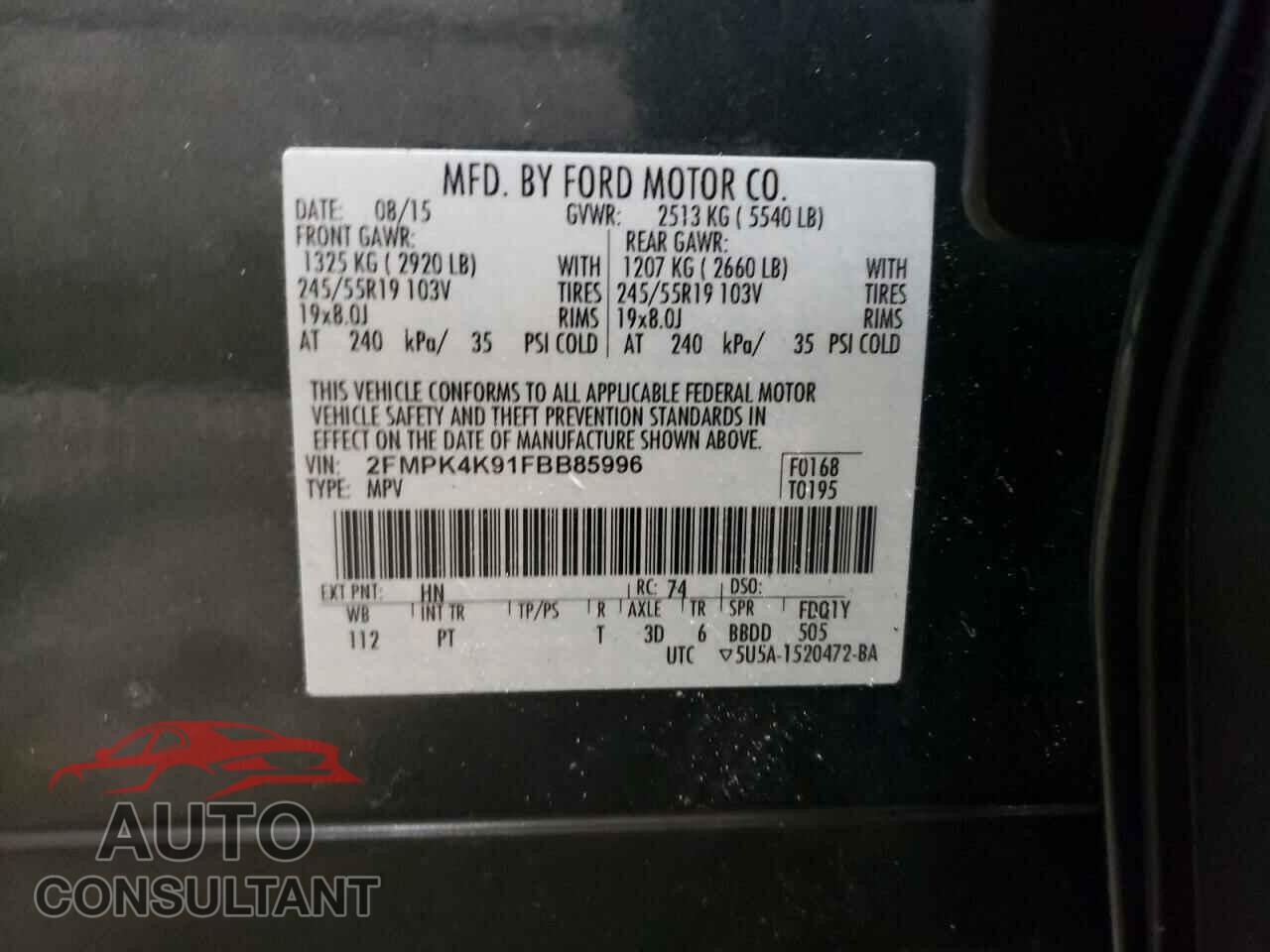 FORD EDGE 2015 - 2FMPK4K91FBB85996