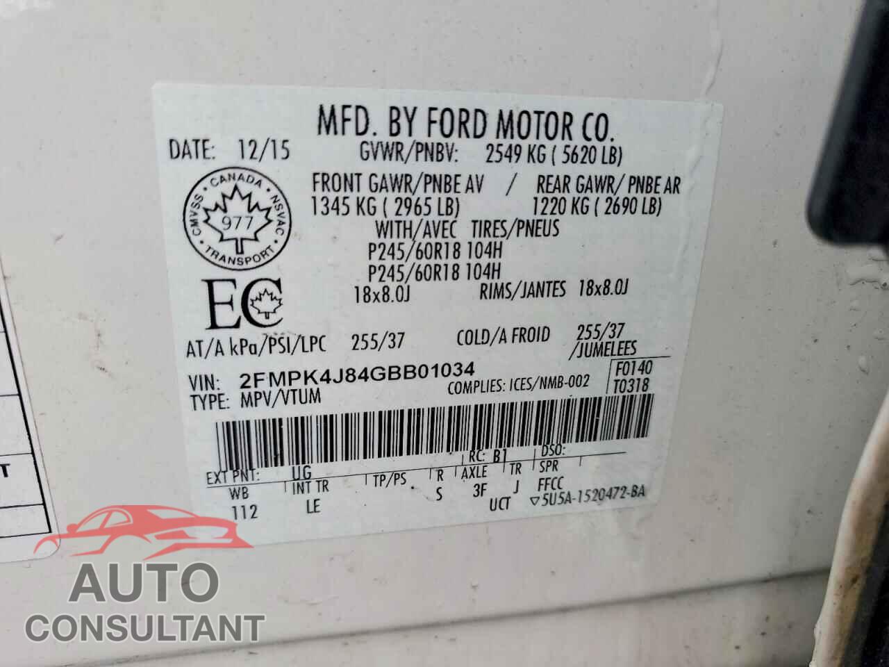 FORD EDGE 2016 - 2FMPK4J84GBB01034