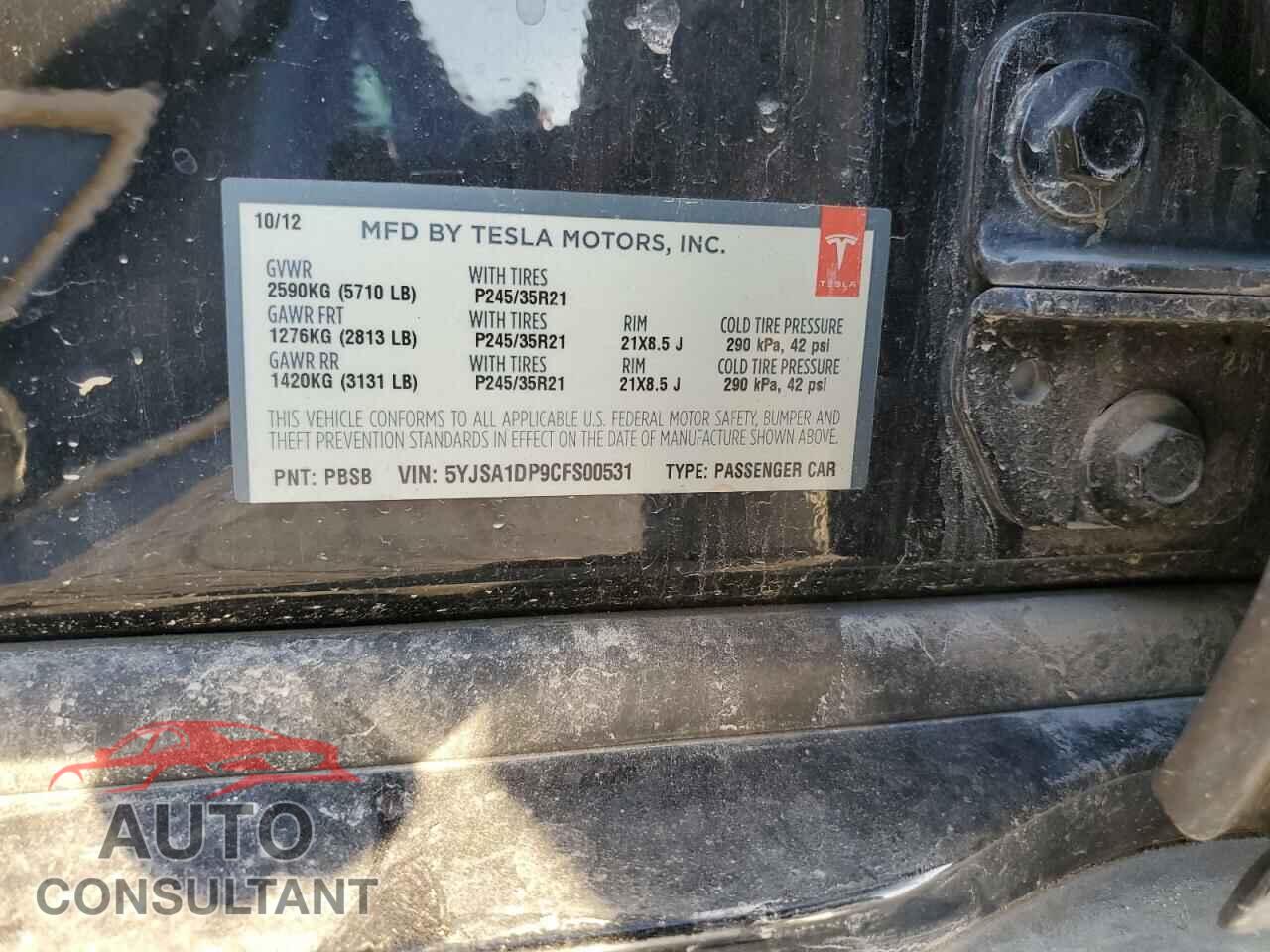 TESLA MODEL S 2012 - 5YJSA1DP9CFS00531