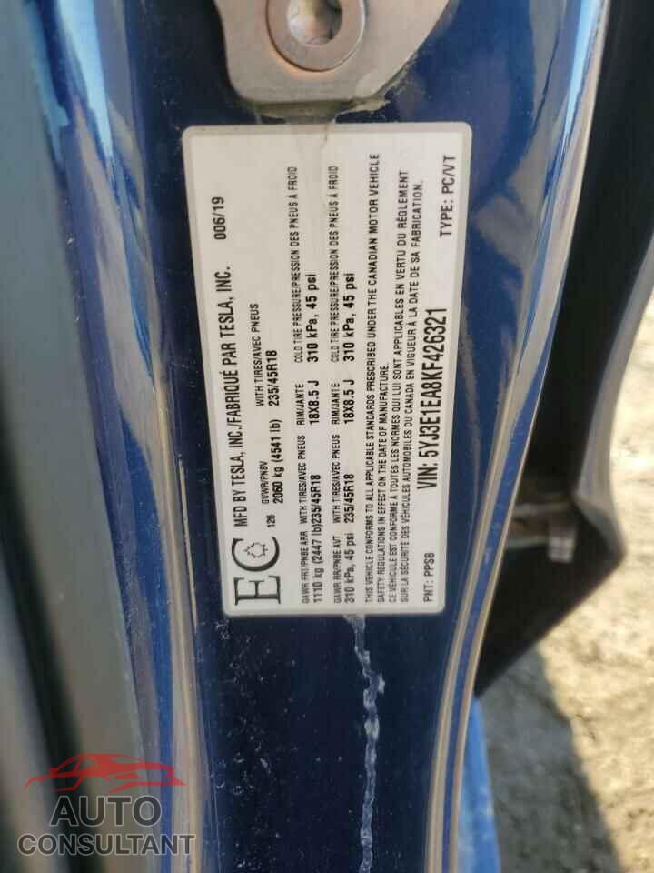 TESLA MODEL 3 2019 - 5YJ3E1EA8KF426321