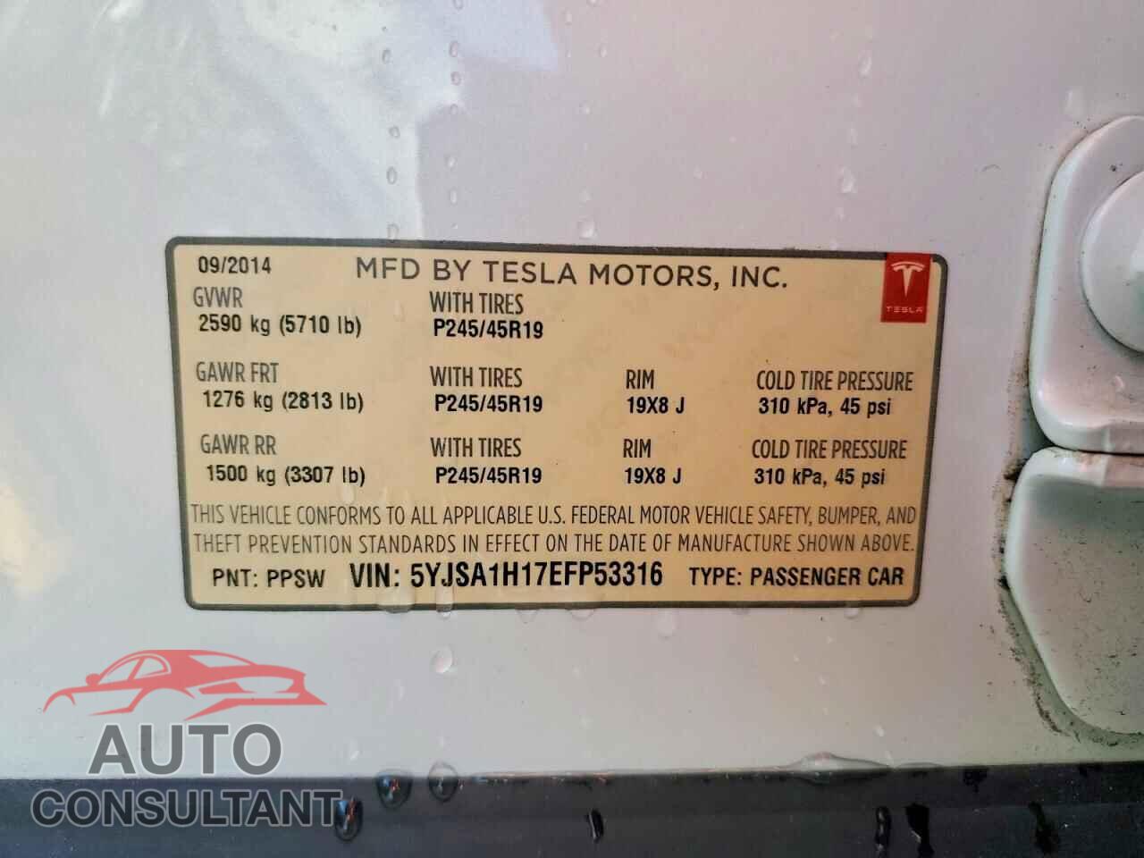 TESLA MODEL S 2014 - 5YJSA1H17EFP53316