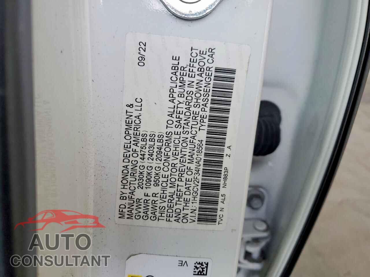 HONDA ACCORD 2022 - 1HGCV2F34NA018564