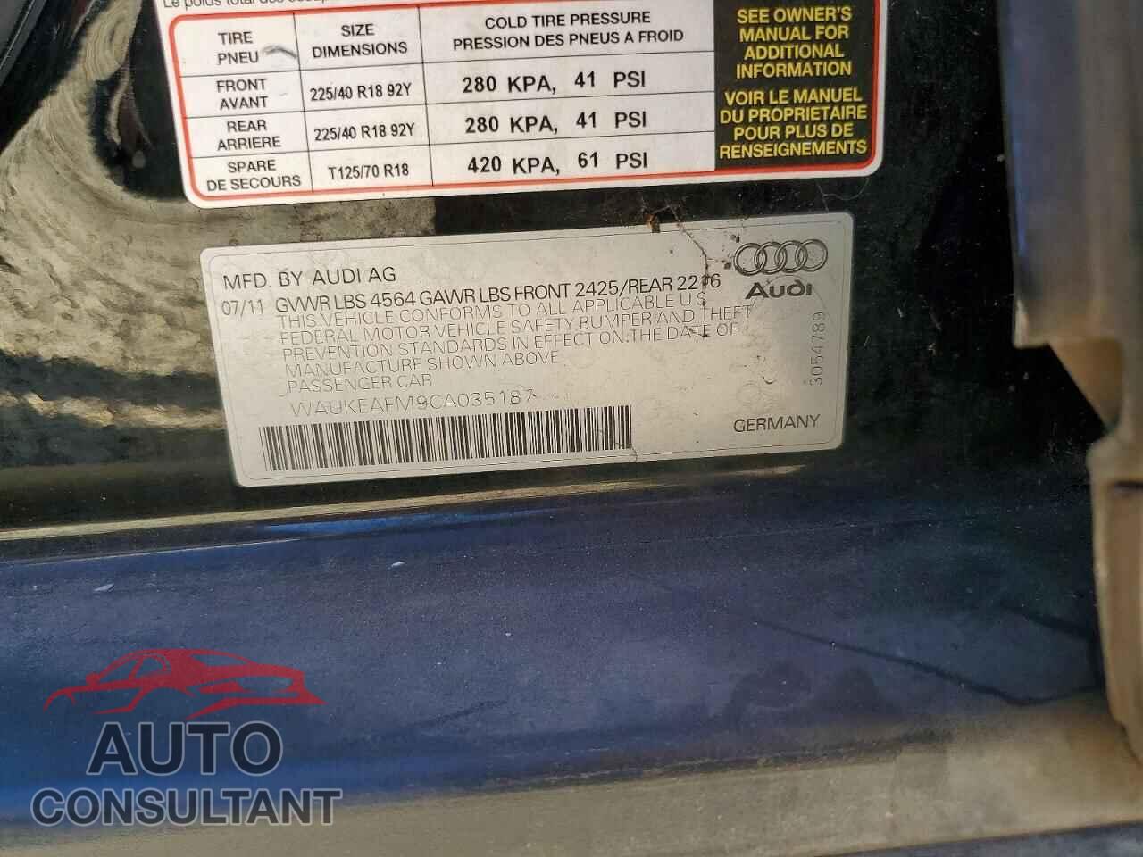 AUDI A3 2012 - WAUKEAFM9CA035187