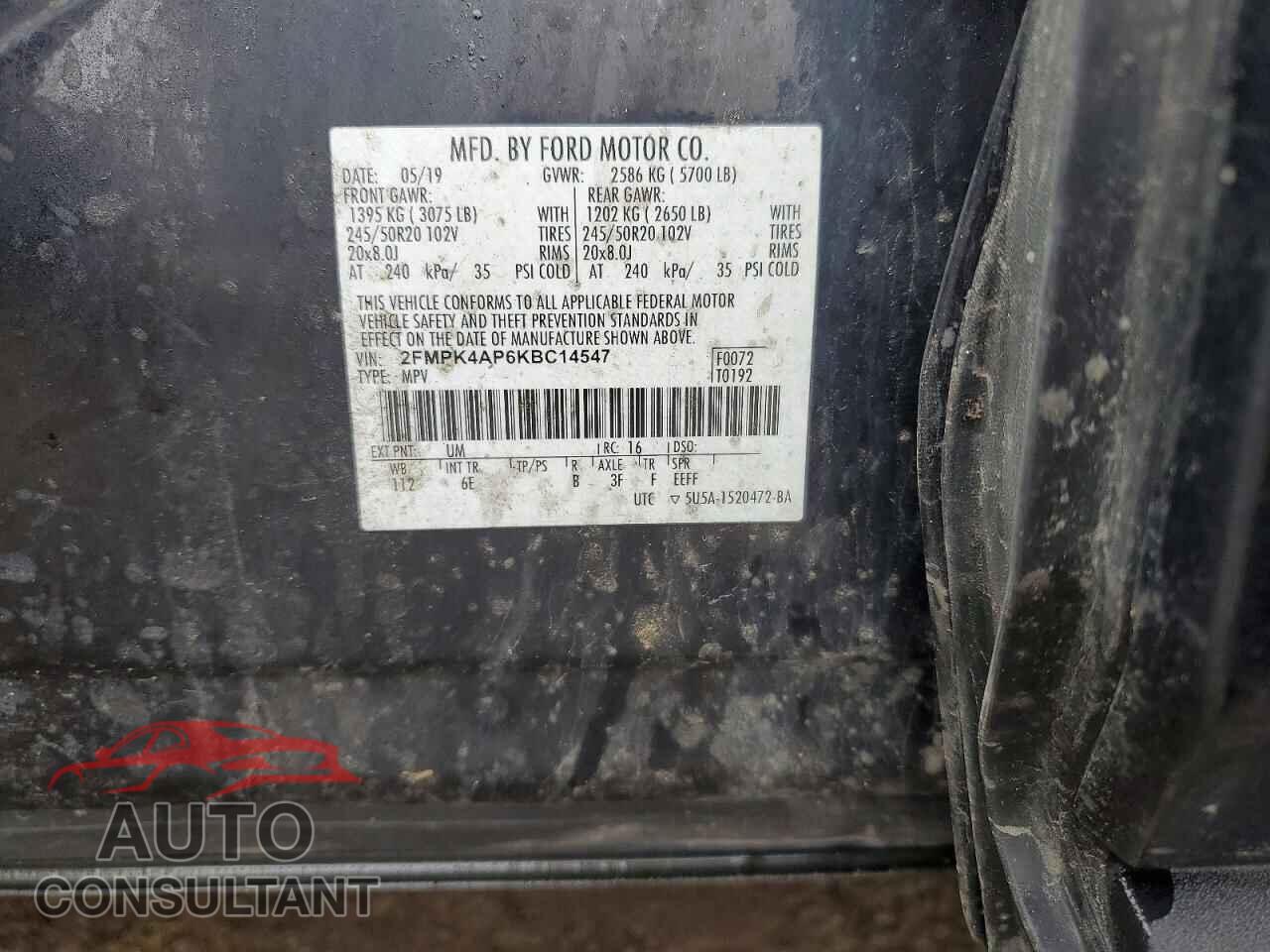 FORD EDGE 2019 - 2FMPK4AP6KBC14547
