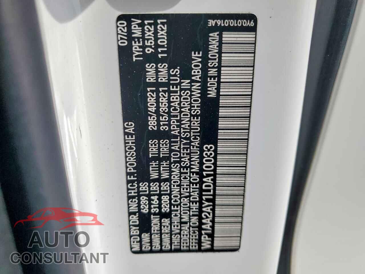 PORSCHE CAYENNE 2020 - WP1AA2AY1LDA10033