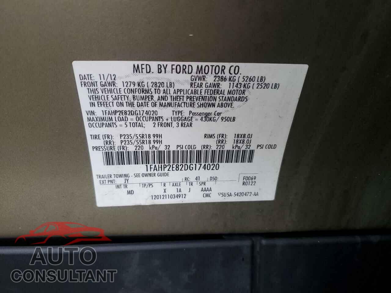 FORD TAURUS 2013 - 1FAHP2E82DG174020