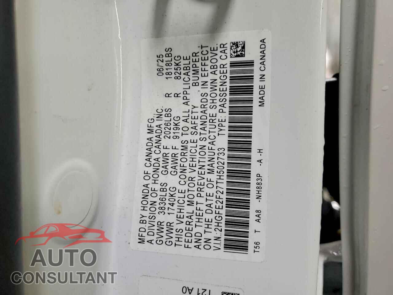 HONDA CIVIC 2026 - 2HGFE2F27TH502733
