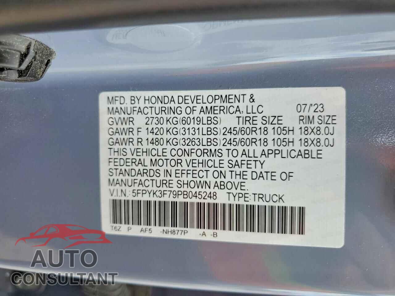 HONDA RIDGELINE 2023 - 5FPYK3F79PB045248