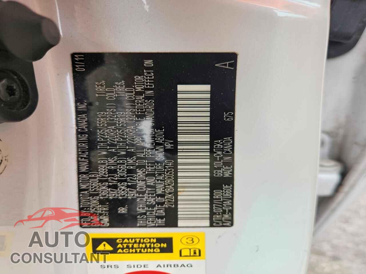 LEXUS RX350 2011 - 2T2ZK1BA2BC053140