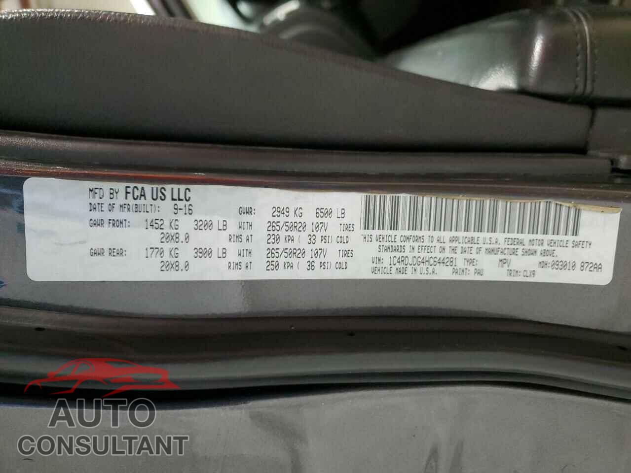 DODGE DURANGO 2017 - 1C4RDJDG4HC644281