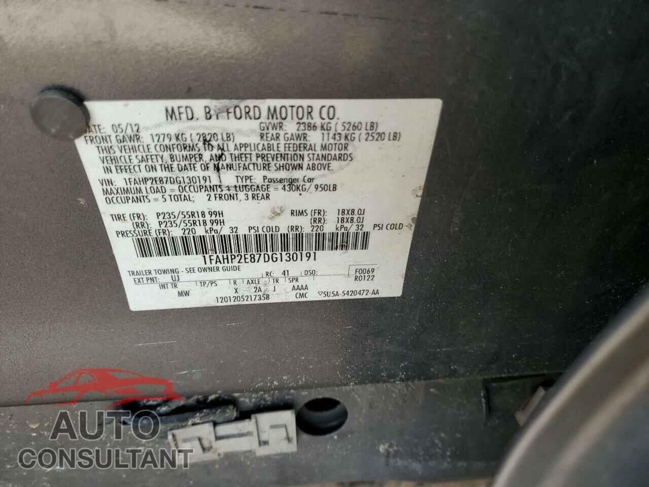 FORD TAURUS 2013 - 1FAHP2E87DG130191