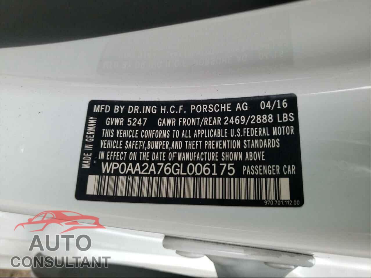 PORSCHE PANAMERA 2016 - WP0AA2A76GL006175