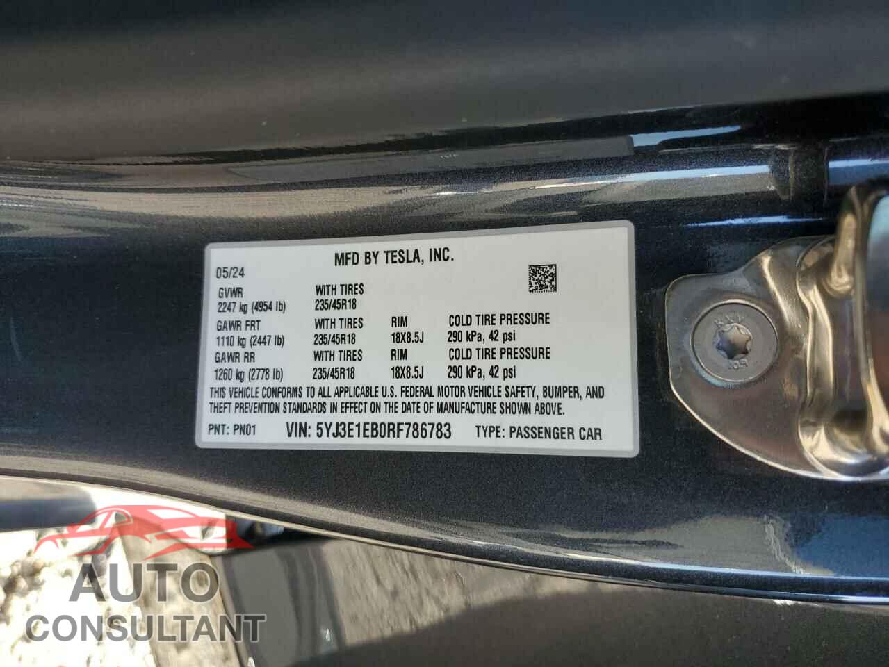 TESLA MODEL 3 2024 - 5YJ3E1EB0RF786783