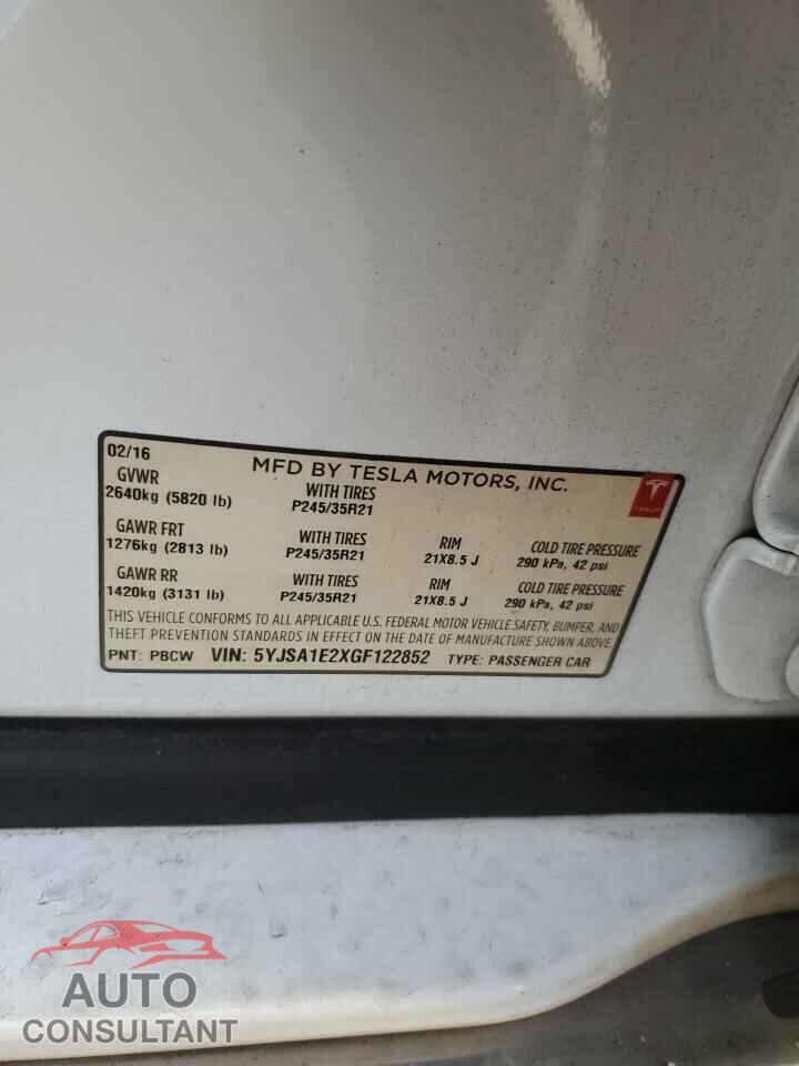 TESLA MODEL S 2016 - 5YJSA1E2XGF122852
