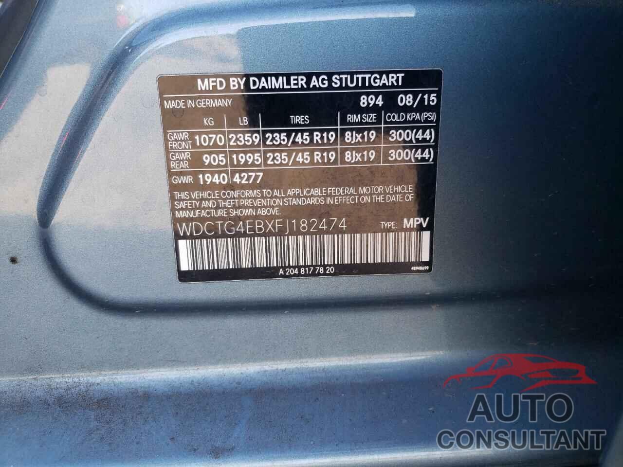 MERCEDES-BENZ GLA-CLASS 2015 - WDCTG4EBXFJ182474