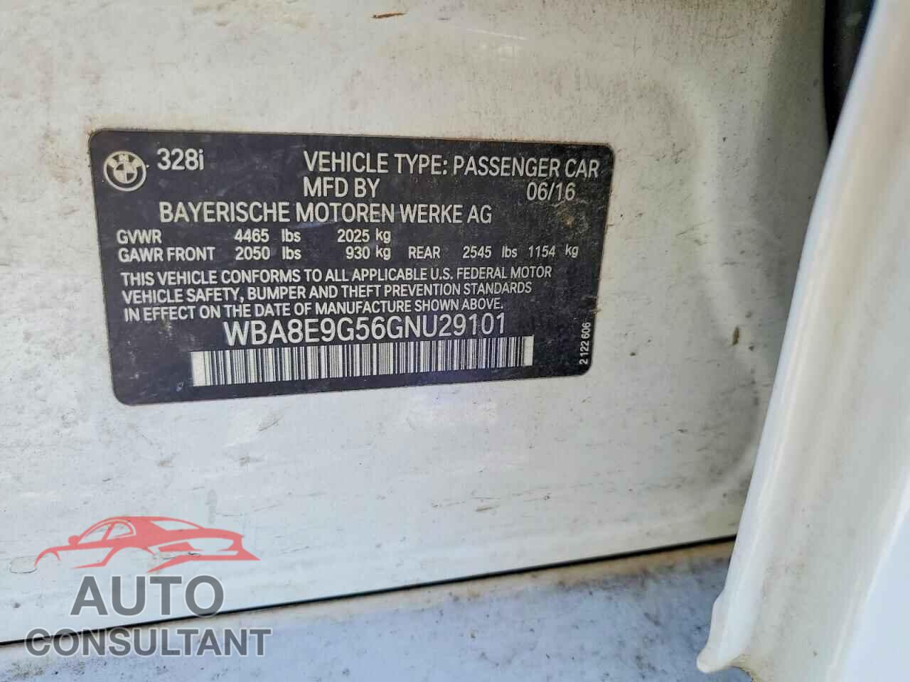 BMW 3 SERIES 2016 - WBA8E9G56GNU29101