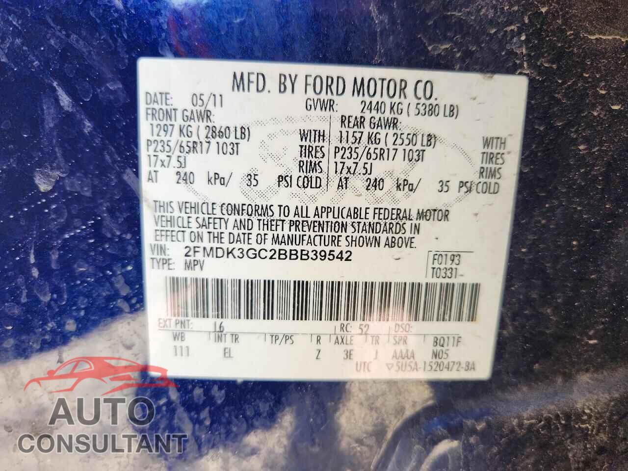 FORD EDGE 2011 - 2FMDK3GC2BBB39542