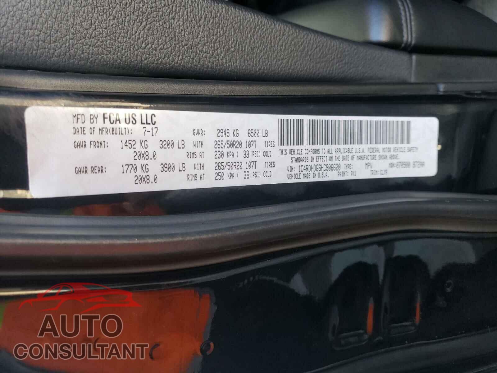 DODGE DURANGO 2017 - 1C4RDHDG6HC906620