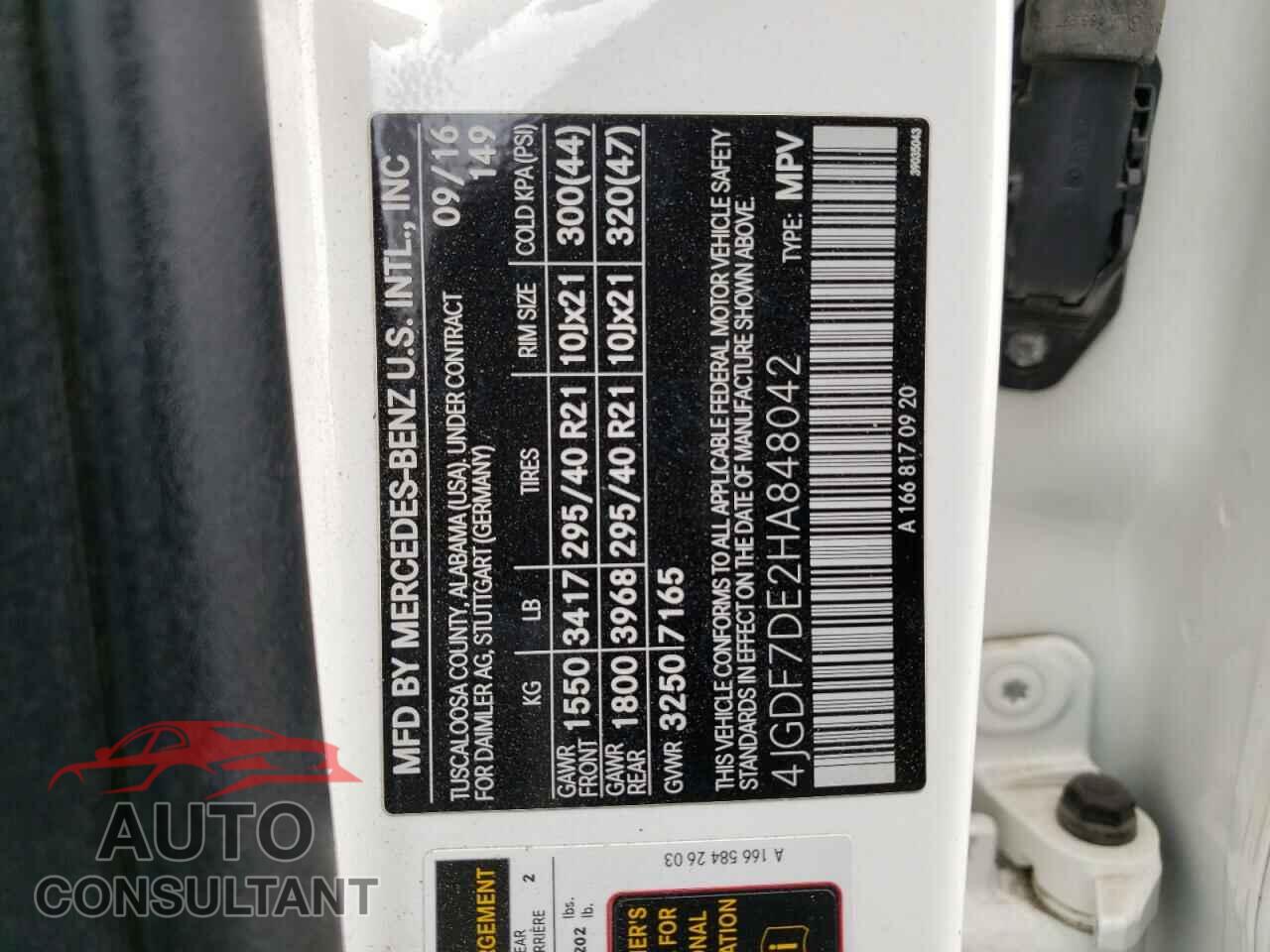 MERCEDES-BENZ GLS-CLASS 2017 - 4JGDF7DE2HA848042