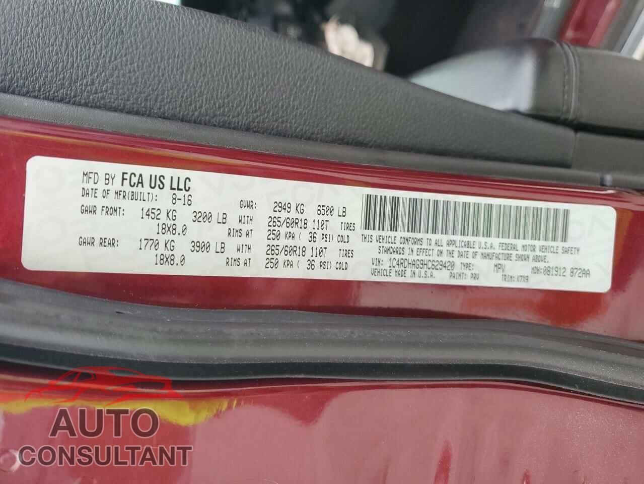 DODGE DURANGO 2017 - 1C4RDHAG9HC629420