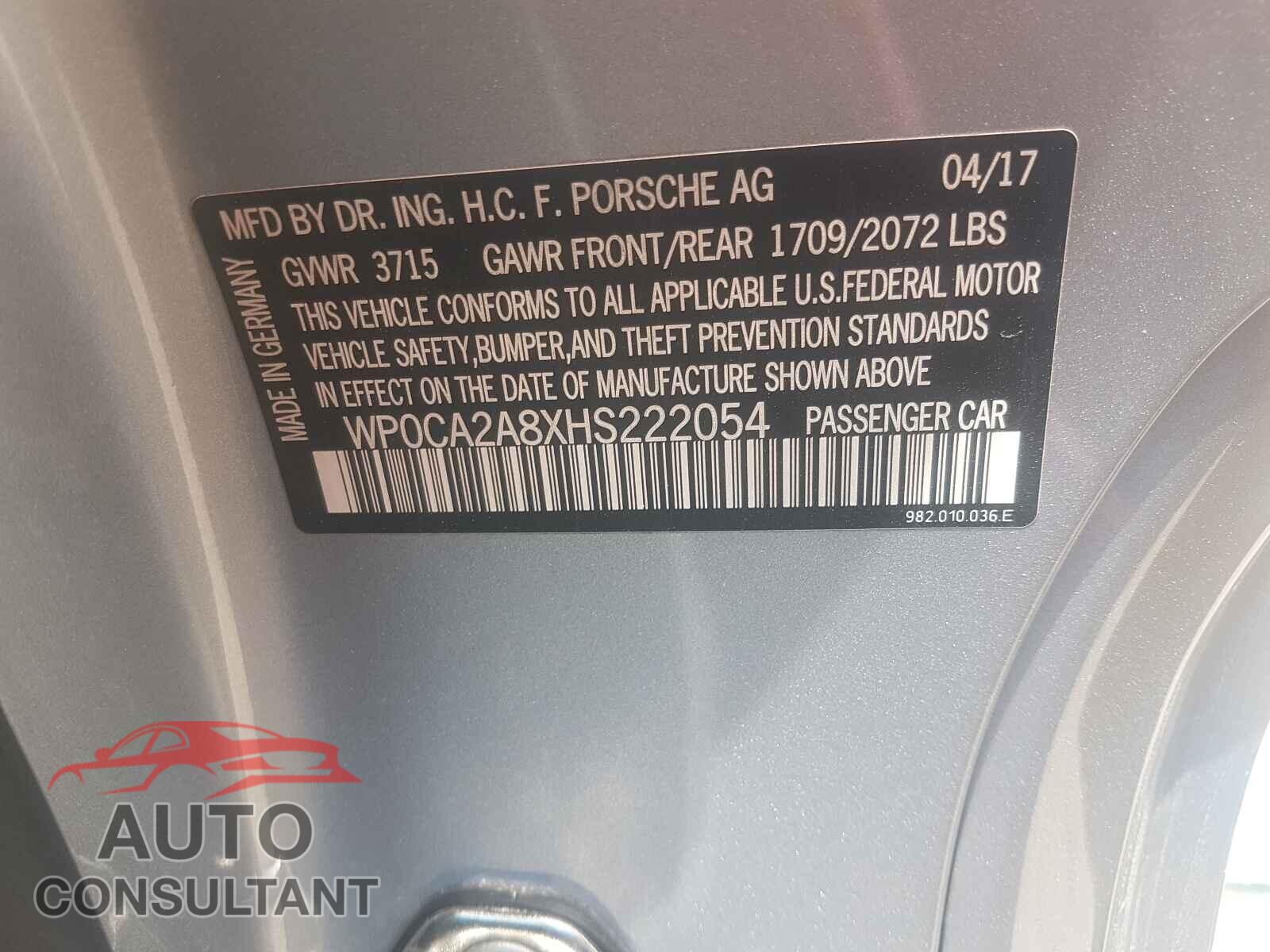PORSCHE BOXSTER 2017 - WP0CA2A8XHS222054