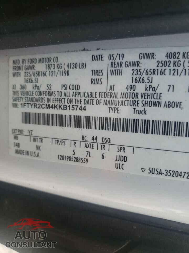 FORD TRANSIT CO 2019 - 1FTYR2CM4KKB15744