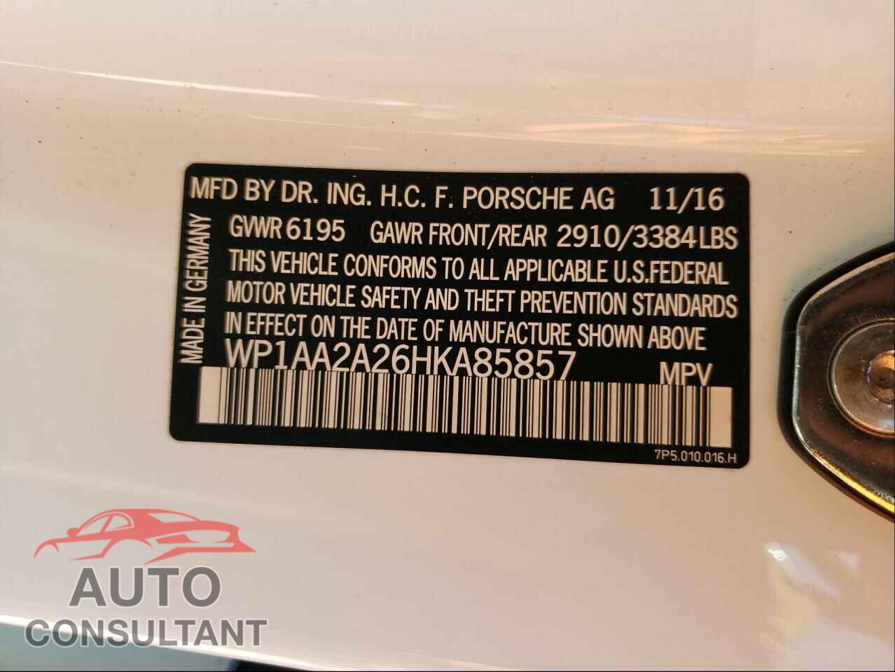 PORSCHE CAYENNE 2017 - WP1AA2A26HKA85857