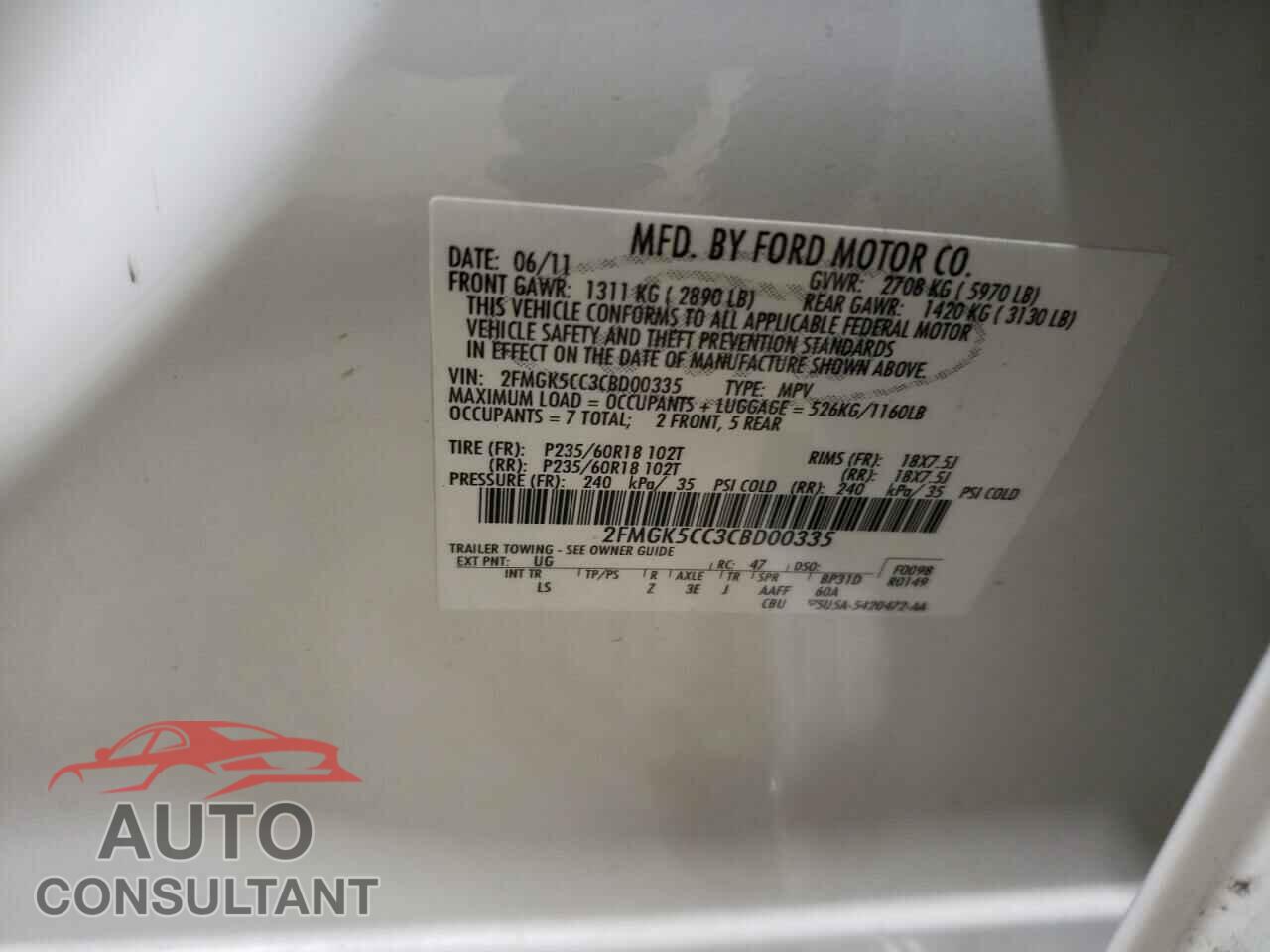 FORD FLEX 2012 - 2FMGK5CC3CBD00335
