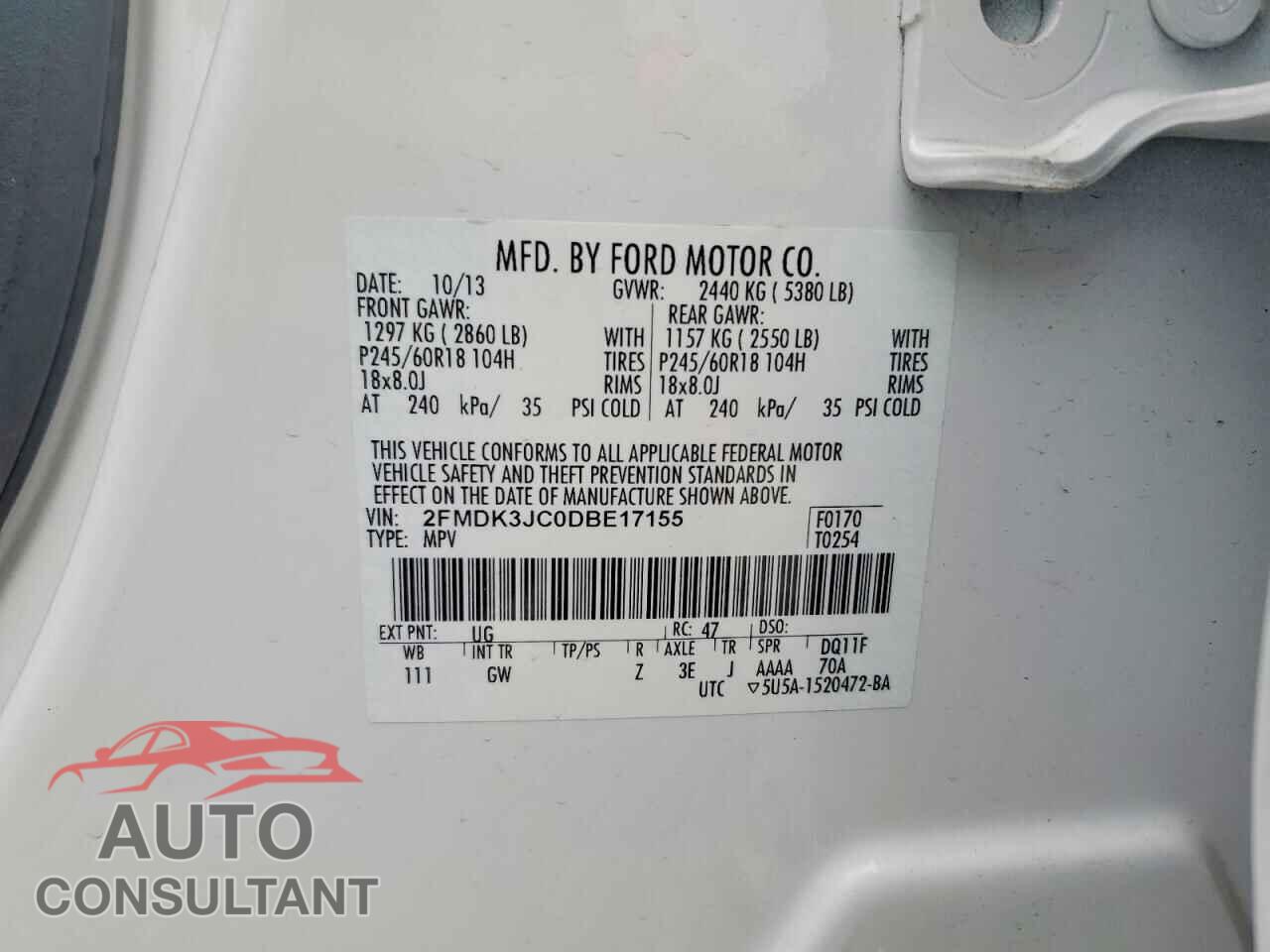FORD EDGE 2013 - 2FMDK3JC0DBE17155
