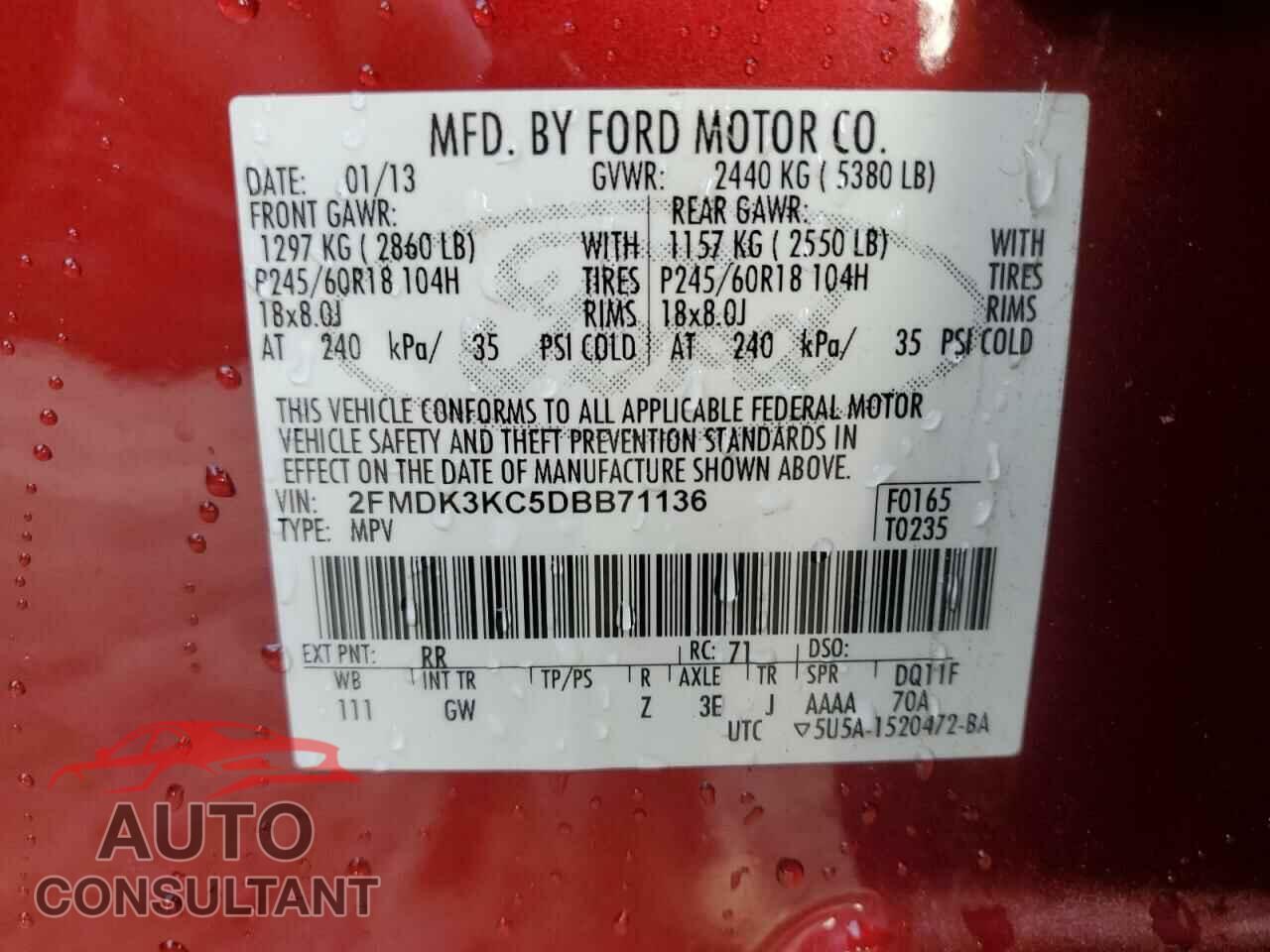 FORD EDGE 2013 - 2FMDK3KC5DBB71136
