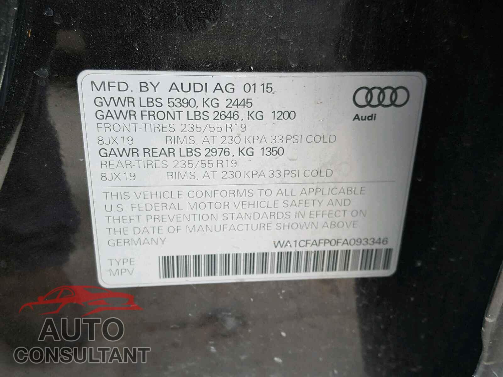 AUDI Q5 2015 - WA1CFAFP0FA093346