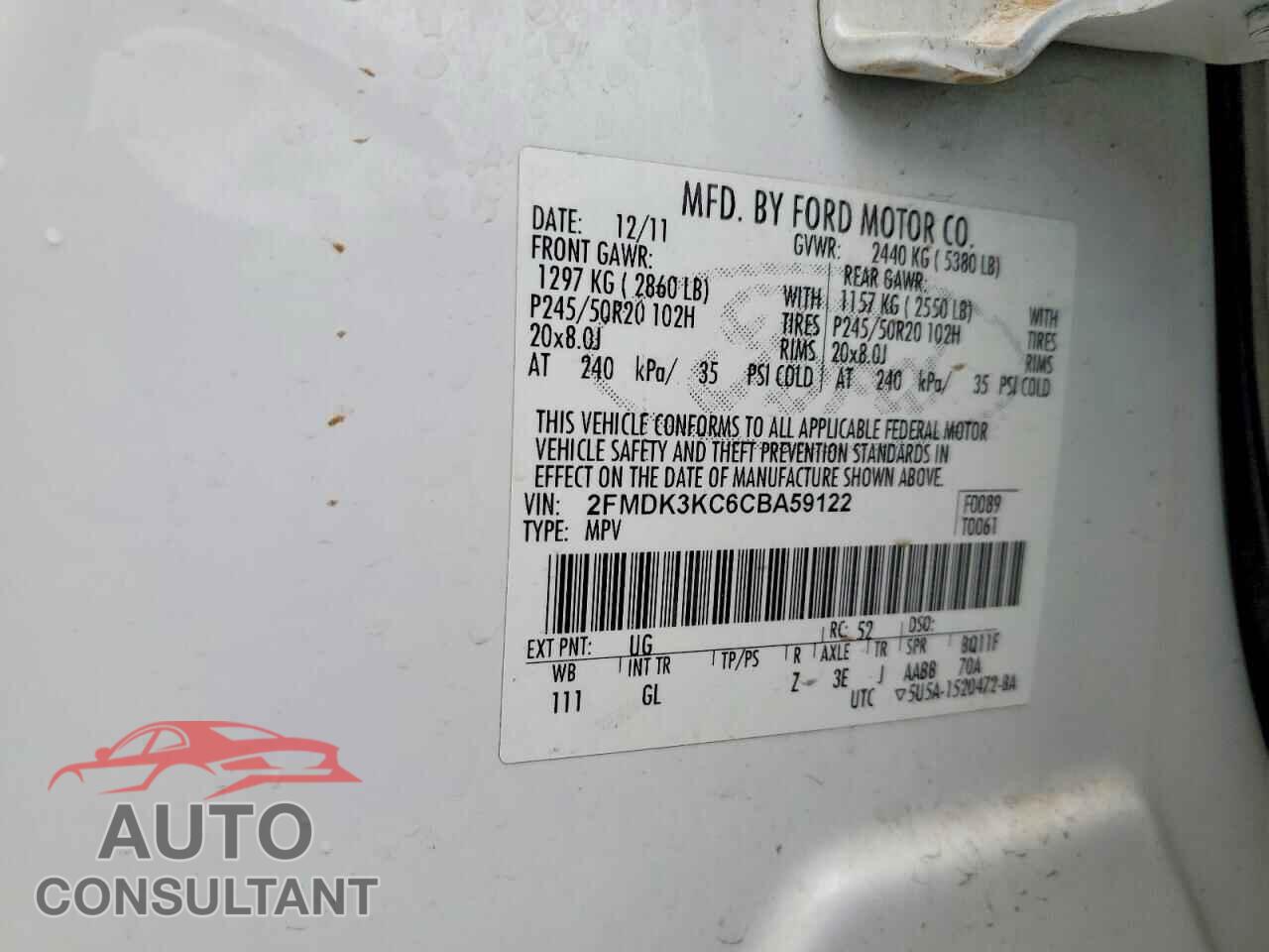 FORD EDGE 2012 - 2FMDK3KC6CBA59122