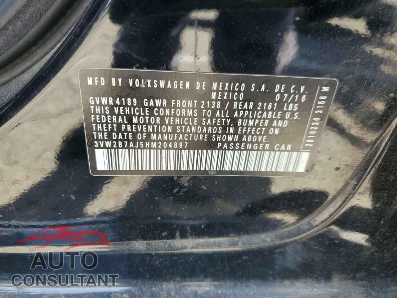 VOLKSWAGEN JETTA 2017 - 3VW2B7AJ5HM204897