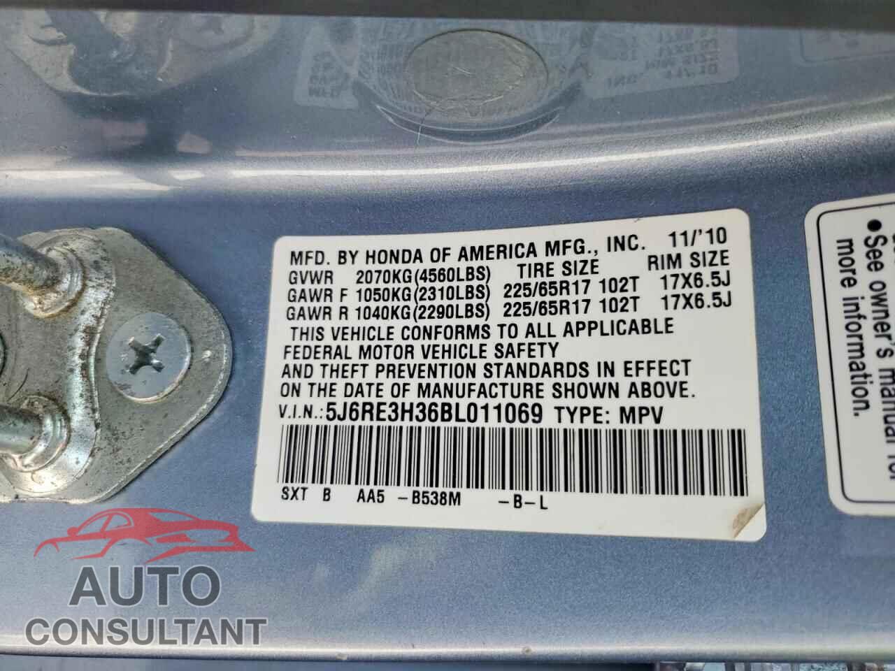 HONDA CRV 2011 - 5J6RE3H36BL011069