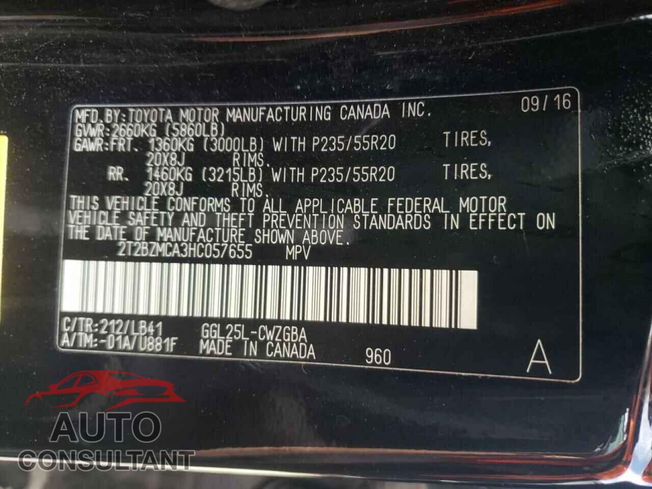 LEXUS RX350 2017 - 2T2BZMCA3HC057655