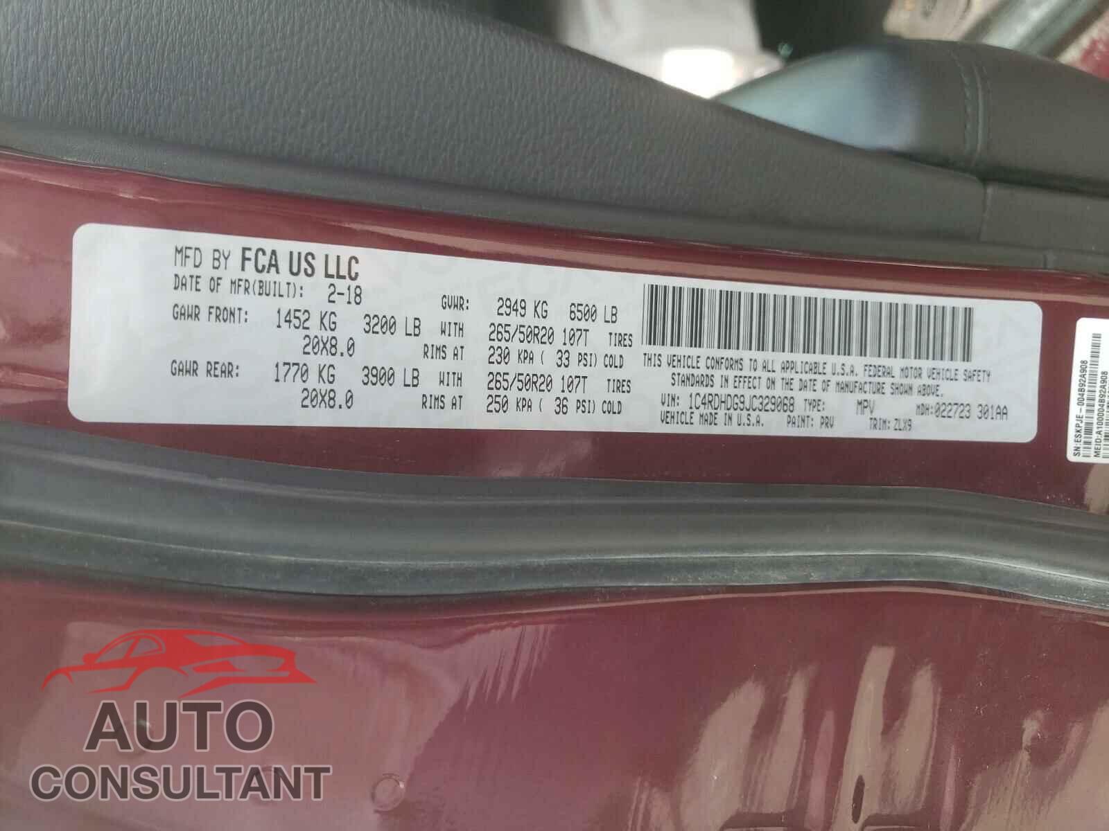 DODGE DURANGO 2018 - 1C4RDHDG9JC329068
