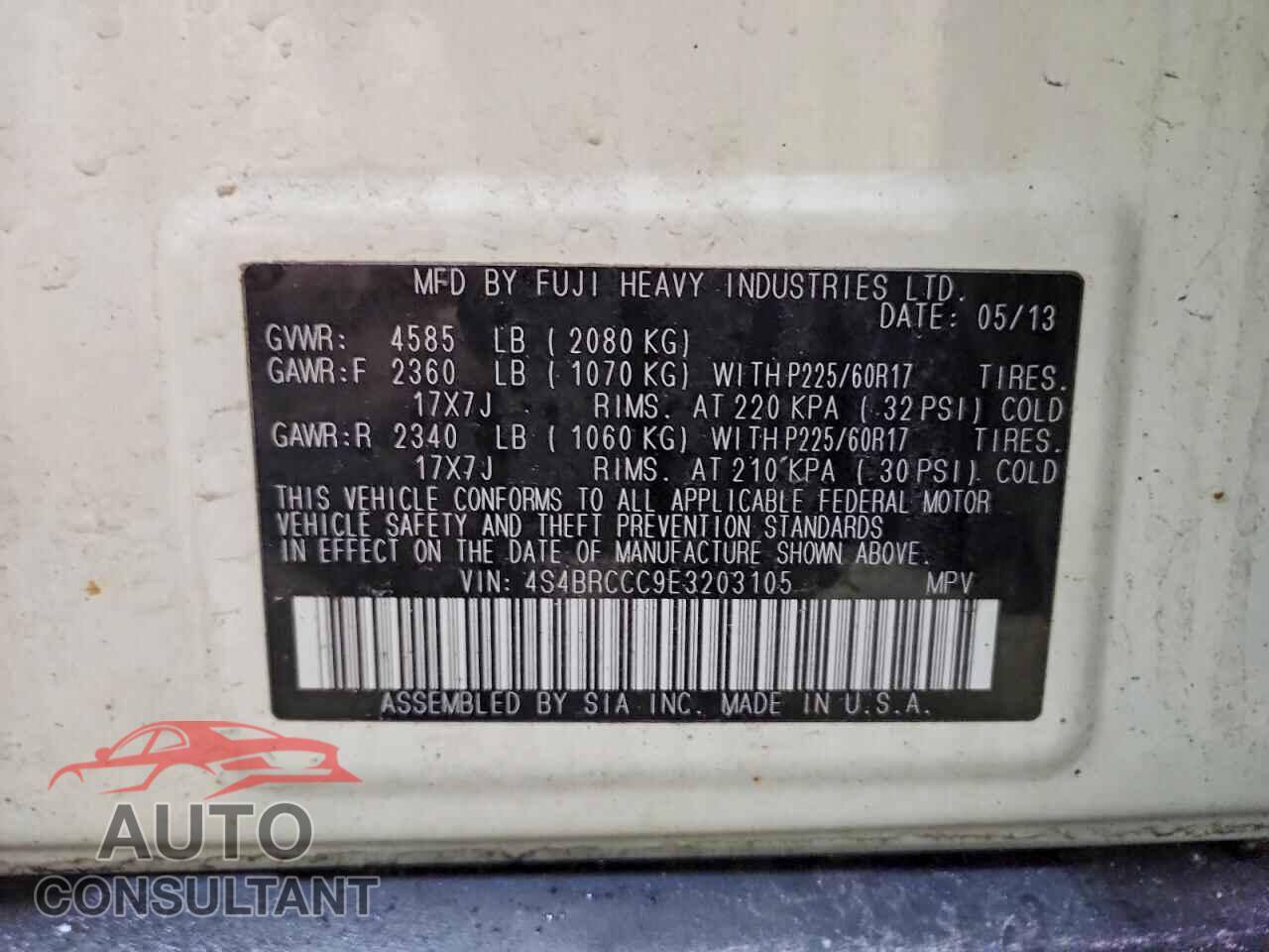 SUBARU OUTBACK 2014 - 4S4BRCCC9E3203105