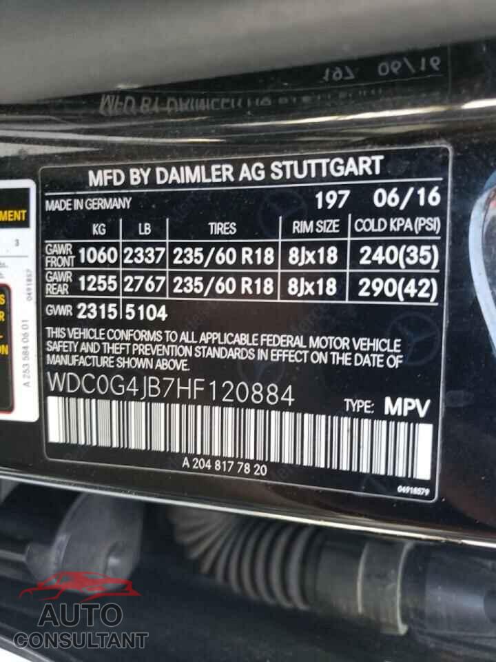 MERCEDES-BENZ GLC-CLASS 2017 - WDC0G4JB7HF120884