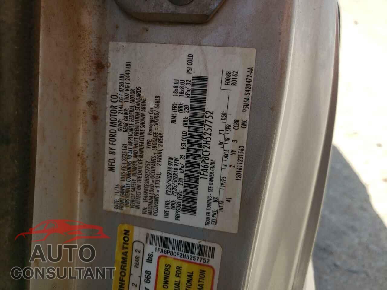 FORD MUSTANG 2017 - 1FA6P8CF2H5257752