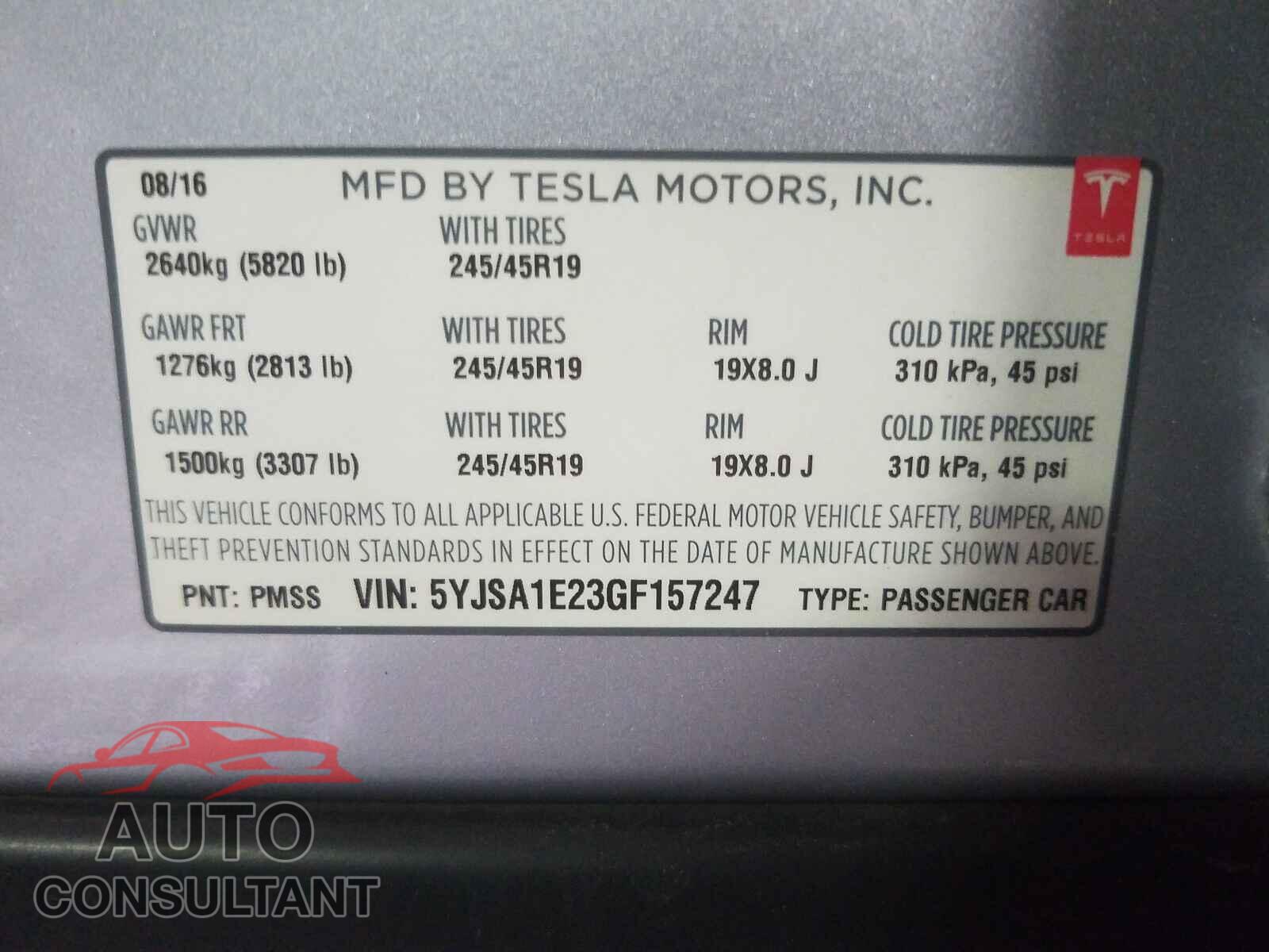 TESLA MODEL S 2016 - 5YJSA1E23GF157247