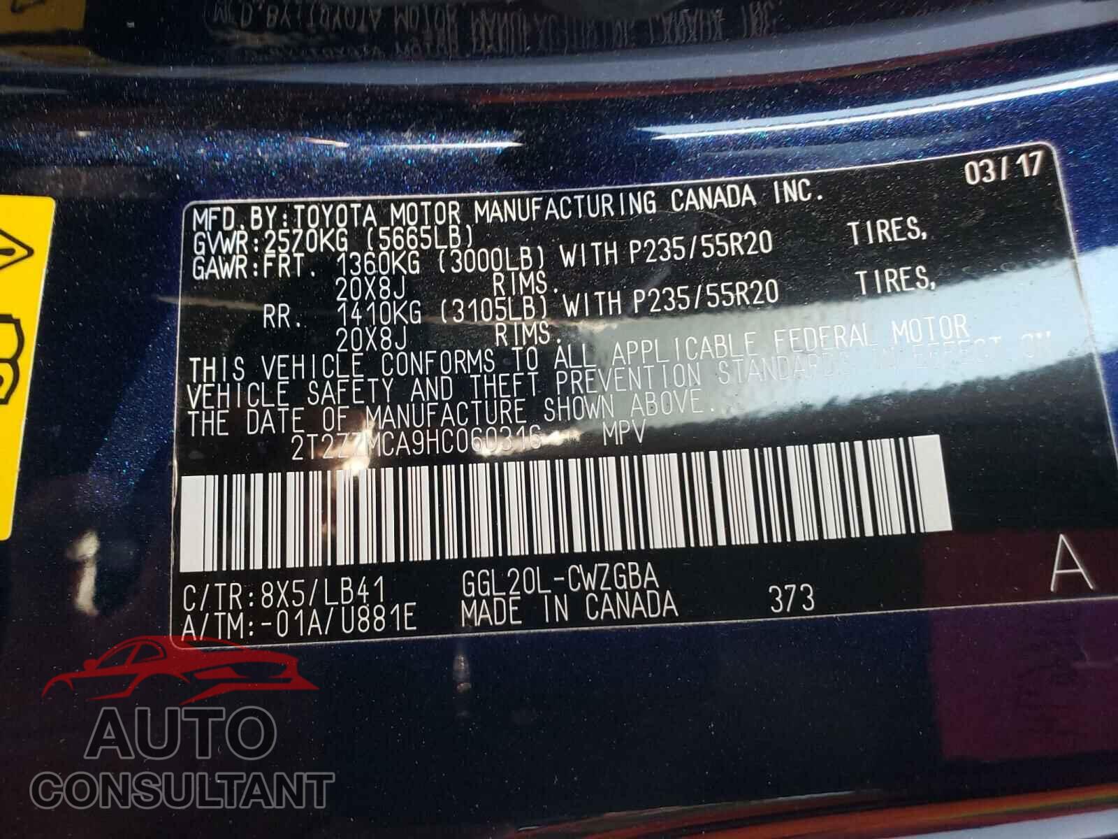 LEXUS RX350 2017 - 2T2ZZMCA9HC060316