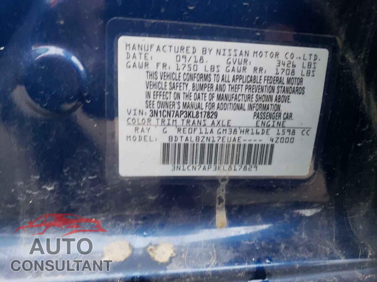 NISSAN VERSA 2019 - 3N1CN7AP3KL817829