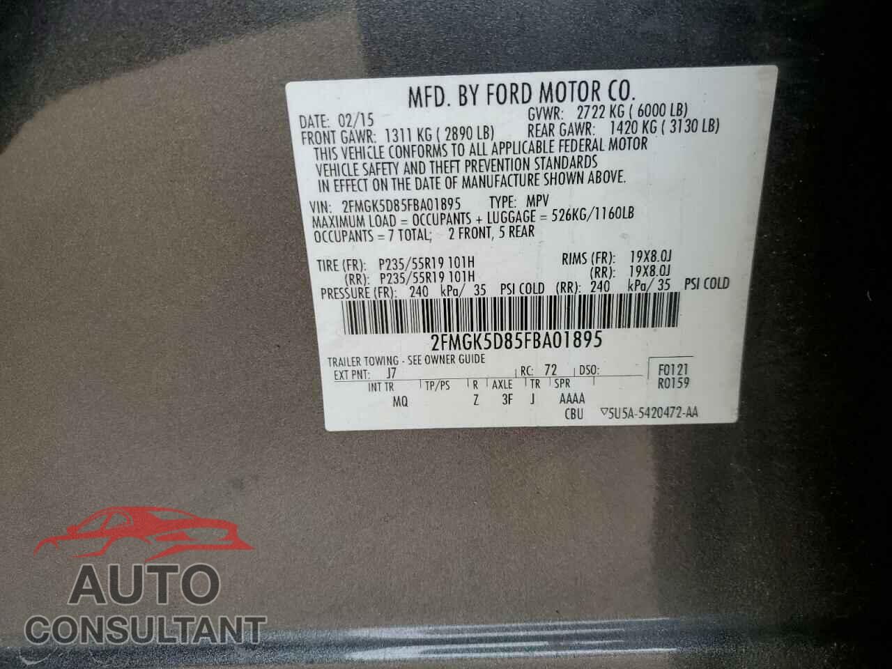 FORD FLEX 2015 - 2FMGK5D85FBA01895