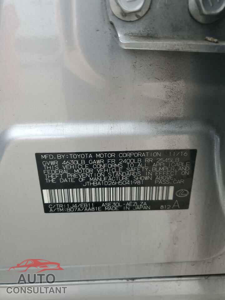 LEXUS IS 2017 - JTHBA1D26H5041981