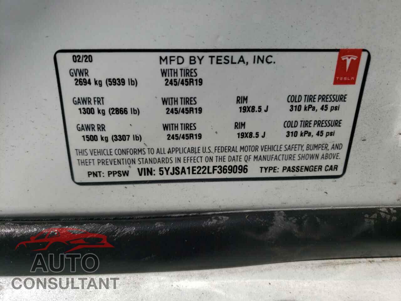 TESLA MODEL S 2020 - 5YJSA1E22LF369096