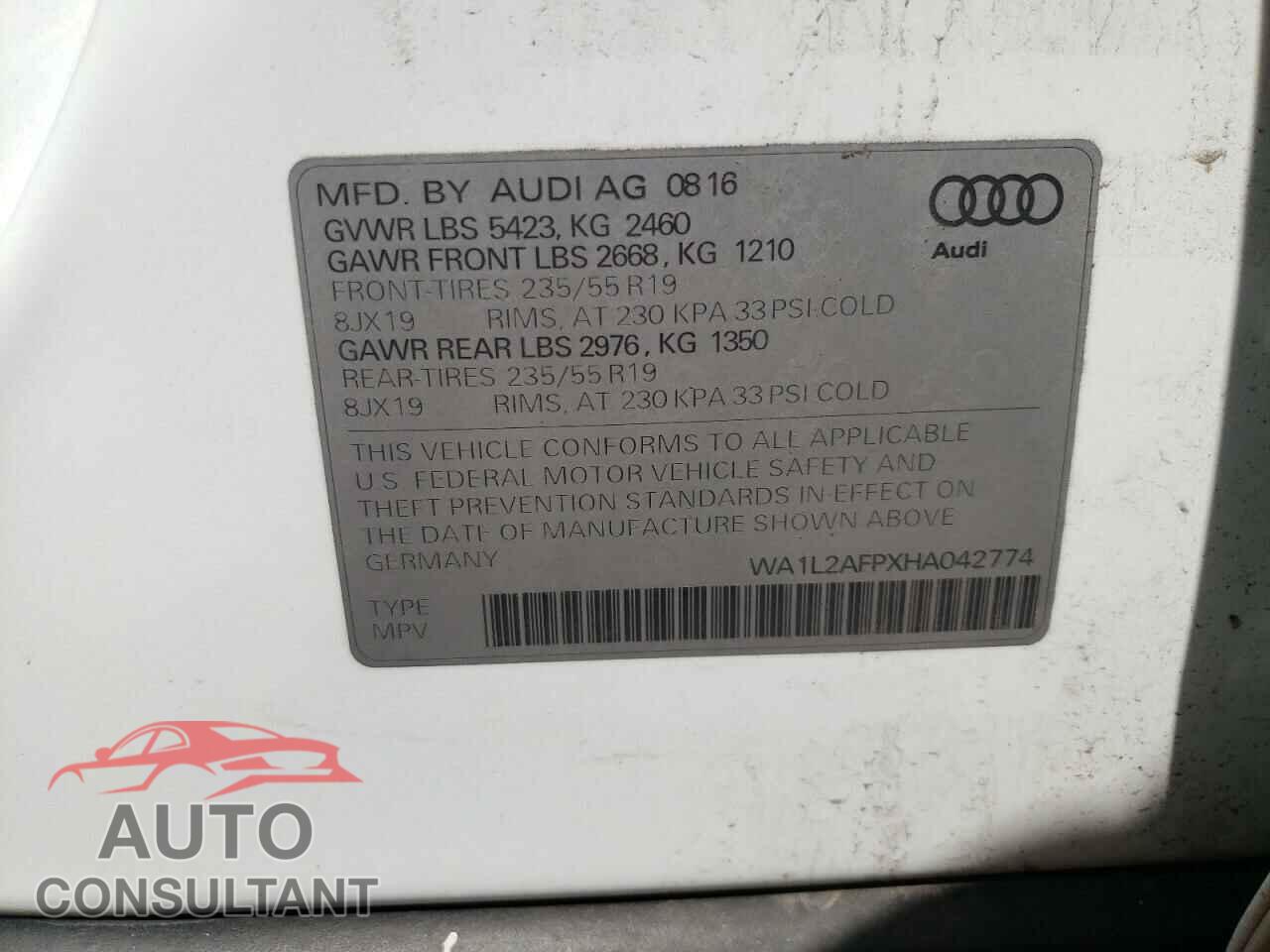 AUDI Q5 2017 - WA1L2AFPXHA042774